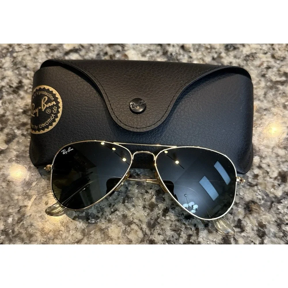 Ray-Ban RB3044 Aviator Small Metal Sunglasses Gold L0207 Green G-15 Lens w/ Case